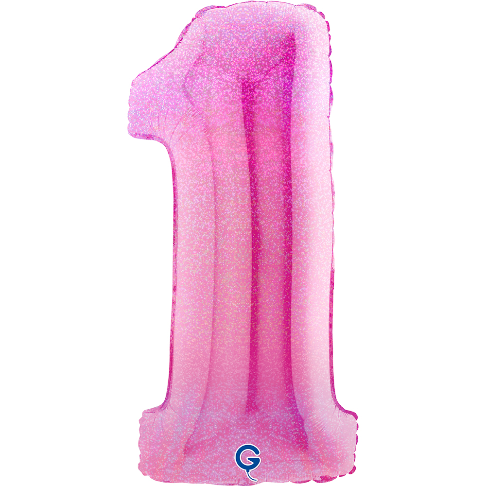 40" Folienzahl "1" Glitter Holographic Fuxia