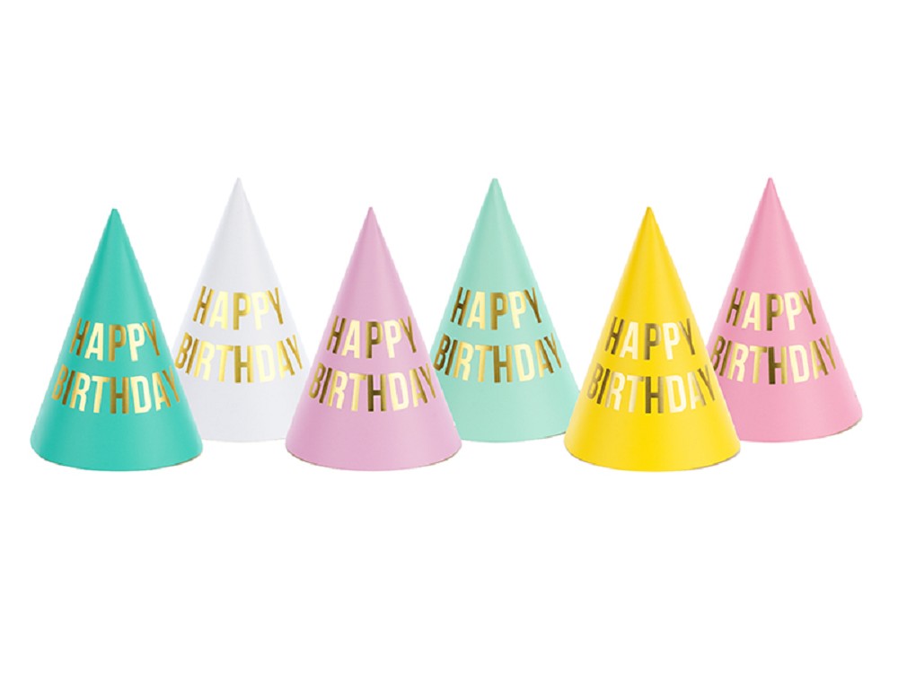 Partyhüte - Happy Birthday - Mix - 16cm - 6 Stk.