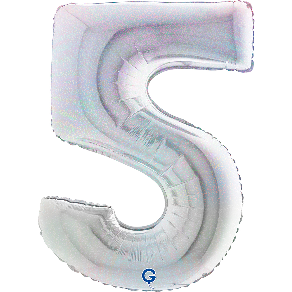 40" Folienzahl "5" Glitter Holographic Silver