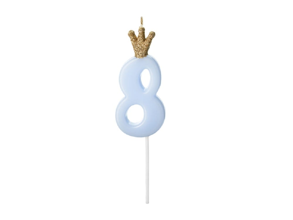 Geburtstagskerze - "8" - hellblau - 9,5cm - 1 Stk.
