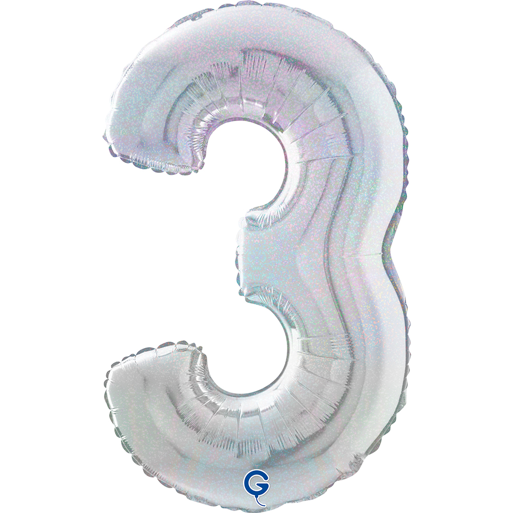 26" Foilballoon Number "3" Glitter Holographic Silver
