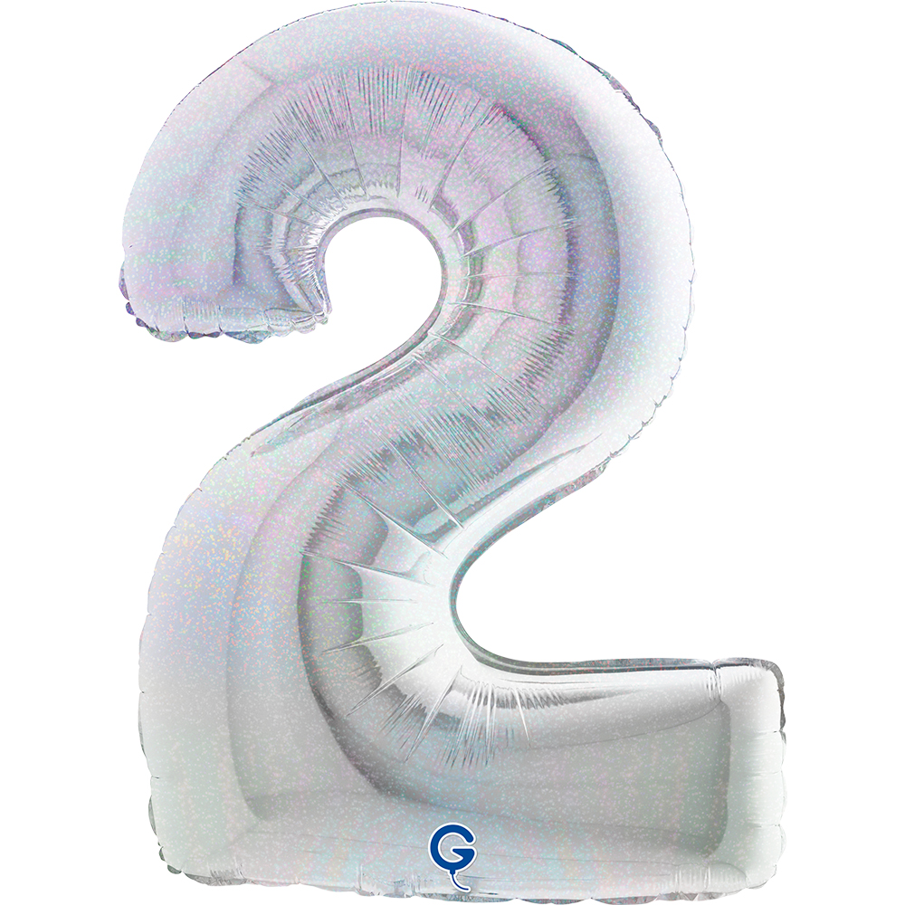 40" Folienzahl "2" Glitter Holographic Silver