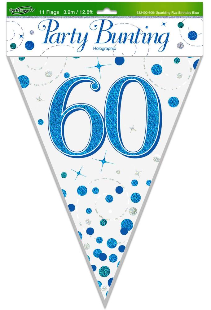 Wimpelkette H.B. "60" White & Blue Holographic