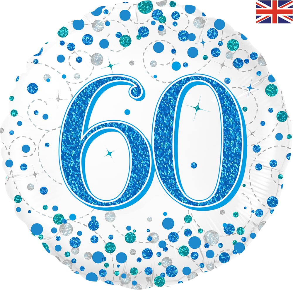 18" Birthday "60" White & Blue Holographic