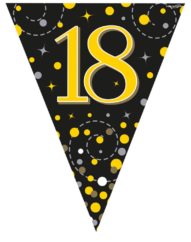 Wimpelkette H.B ."18" Black & Gold Holographic 3,9m