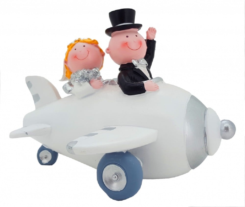 Polyresinfigur Silberhochzeitspaar im Flugzeug