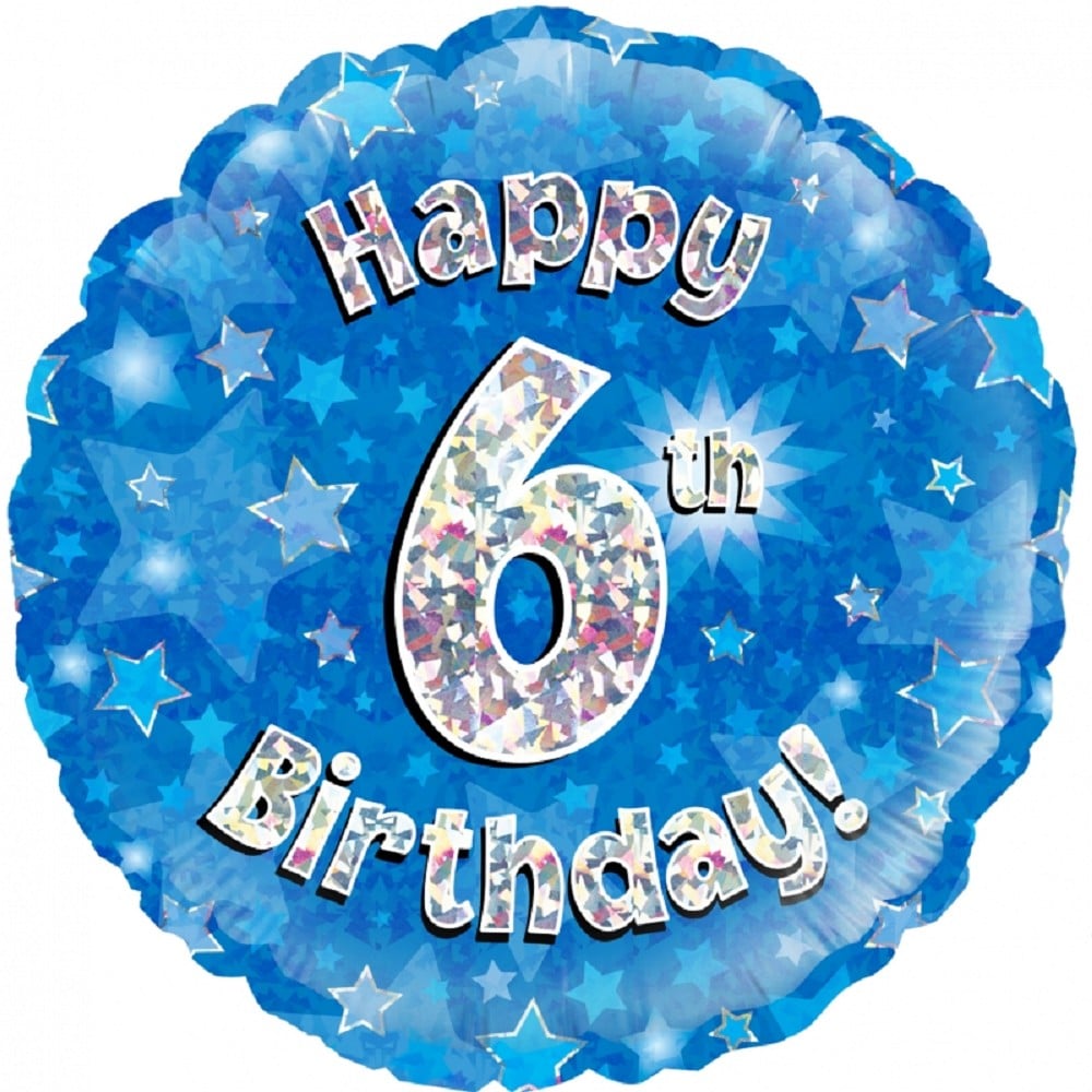 18" Happy Birthday "6" Blue Holographic