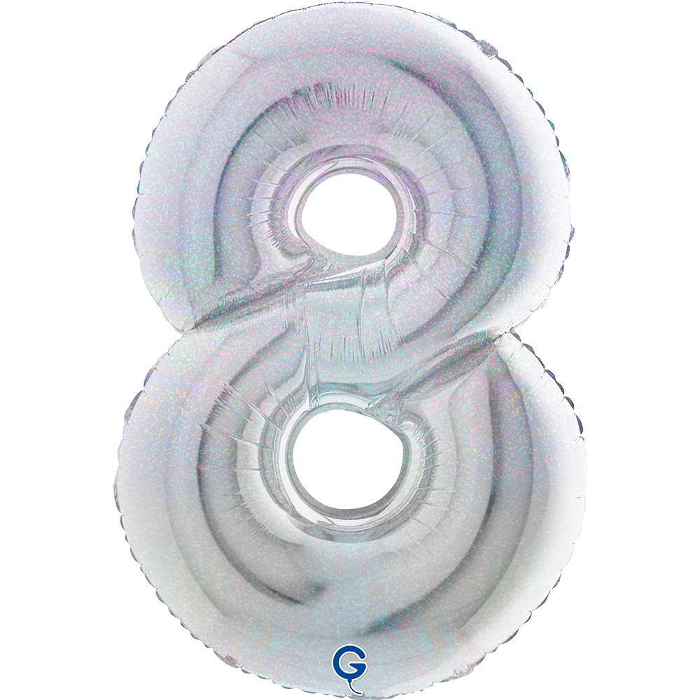 40" Folienzahl "8" Glitter Holographic Silver