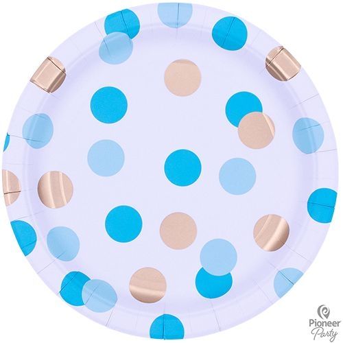 Paper Plate Blue & Gold Dots (23cm )