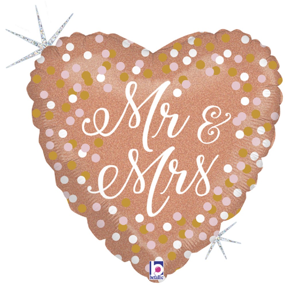 18" Mr and Mrs Herz Rose Gold Glitzer Holografie