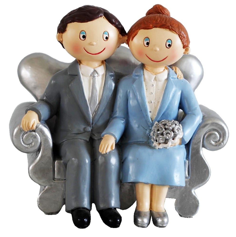 Polyresinfigur Silberhochzeitspaar auf Sofa