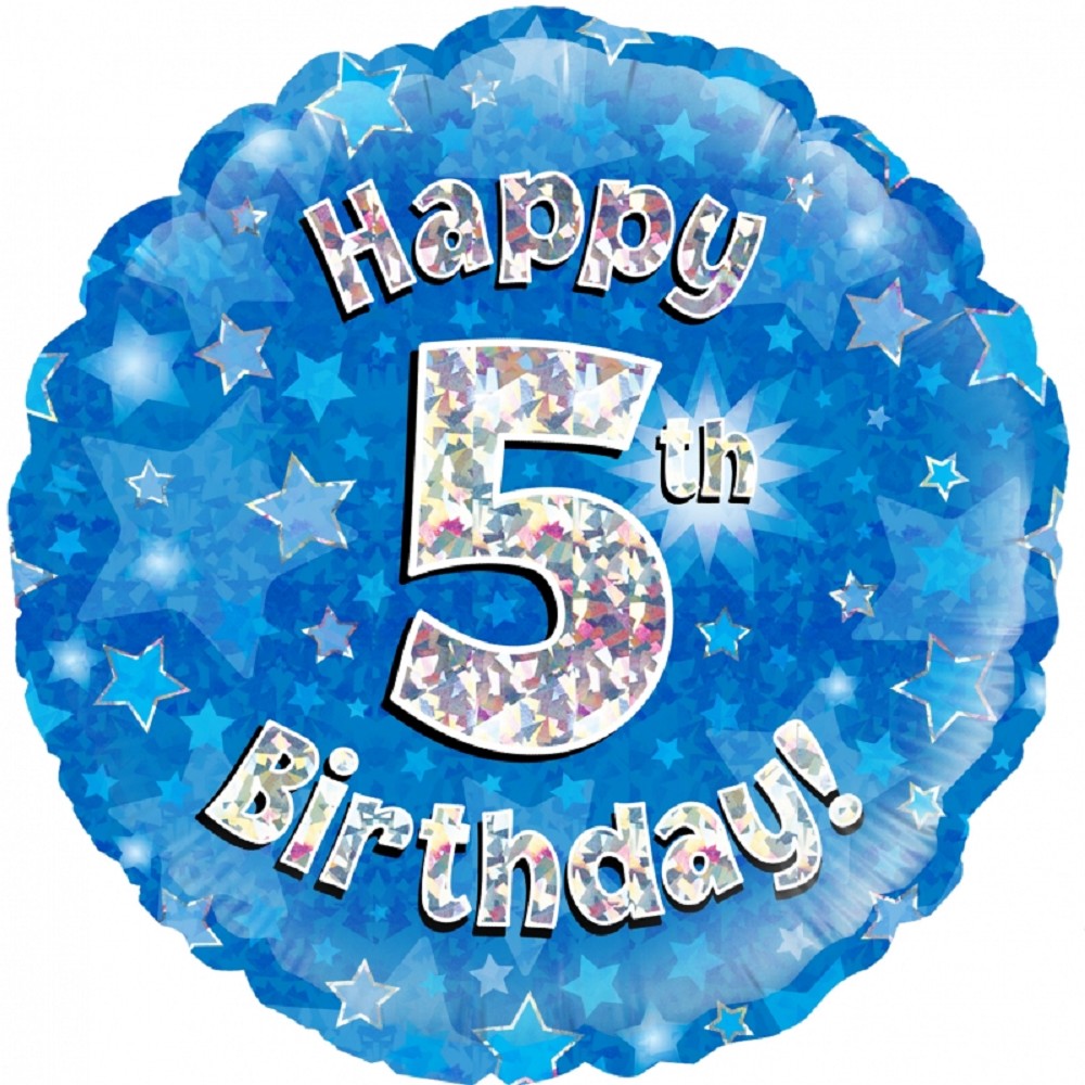 18" Happy Birthday "5" Blue Holographic