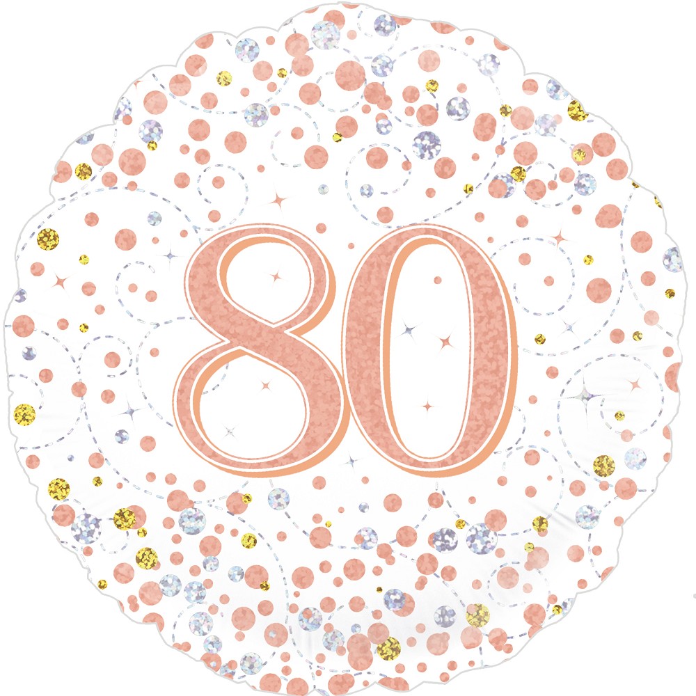 18" Birthday "80" White & Rose Gold Holographic