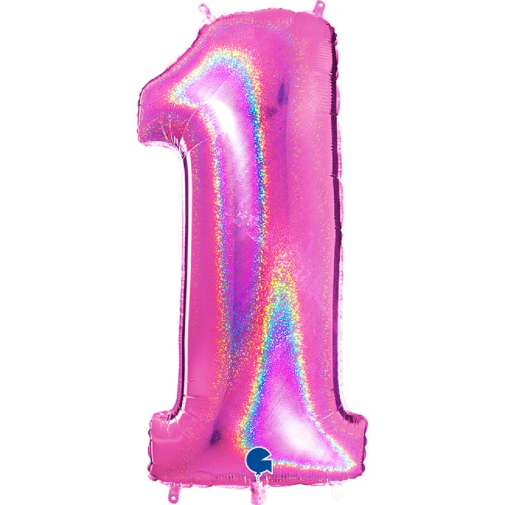 40" Folienzahl "1" Glitter Holographic Fuxia