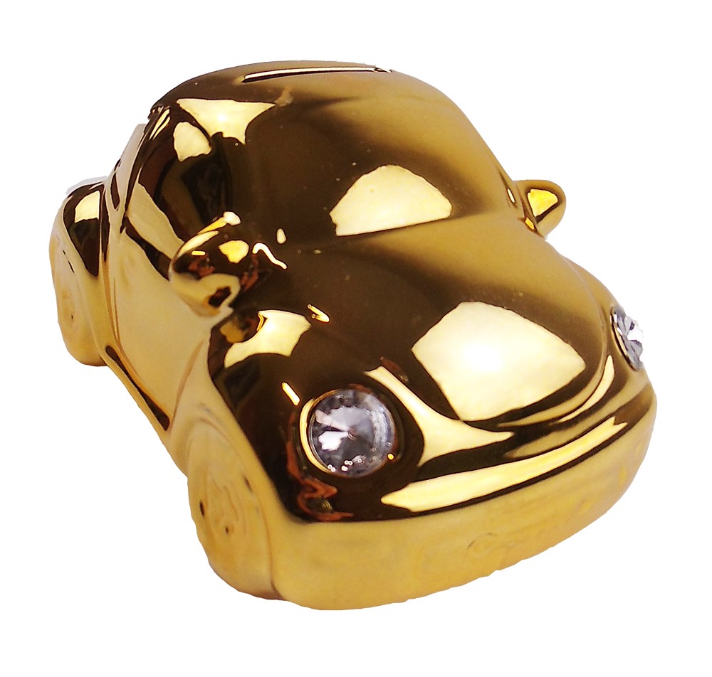 Spardose: Auto gold m. Diamant
