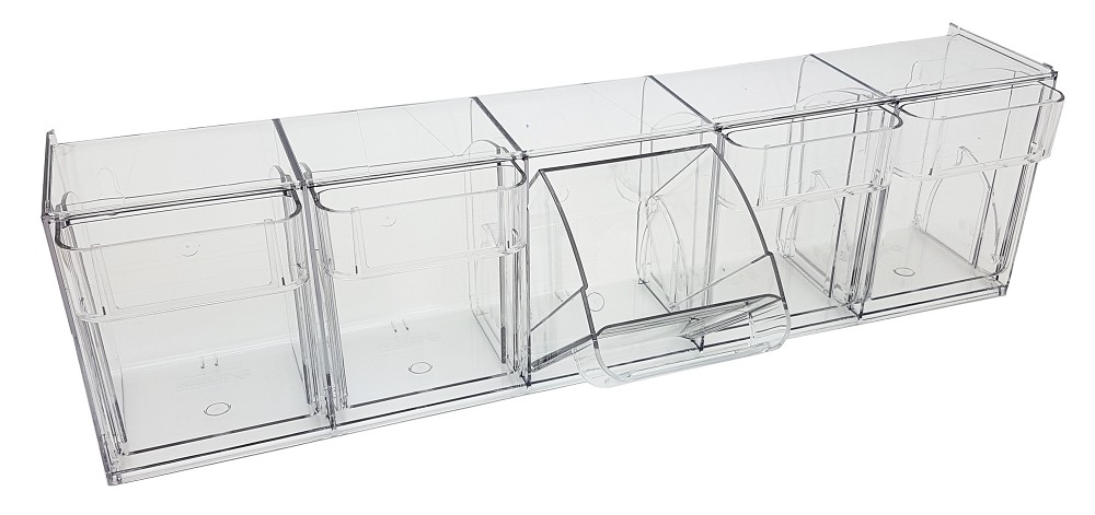 Kippkastenregal mit 5 Kästen