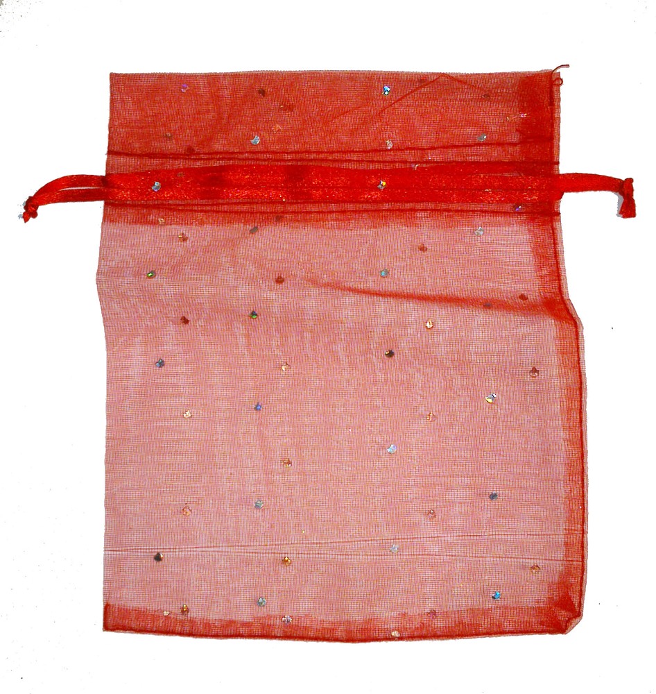 Organzasäckchen mit Strass rot (13 x 16cm)