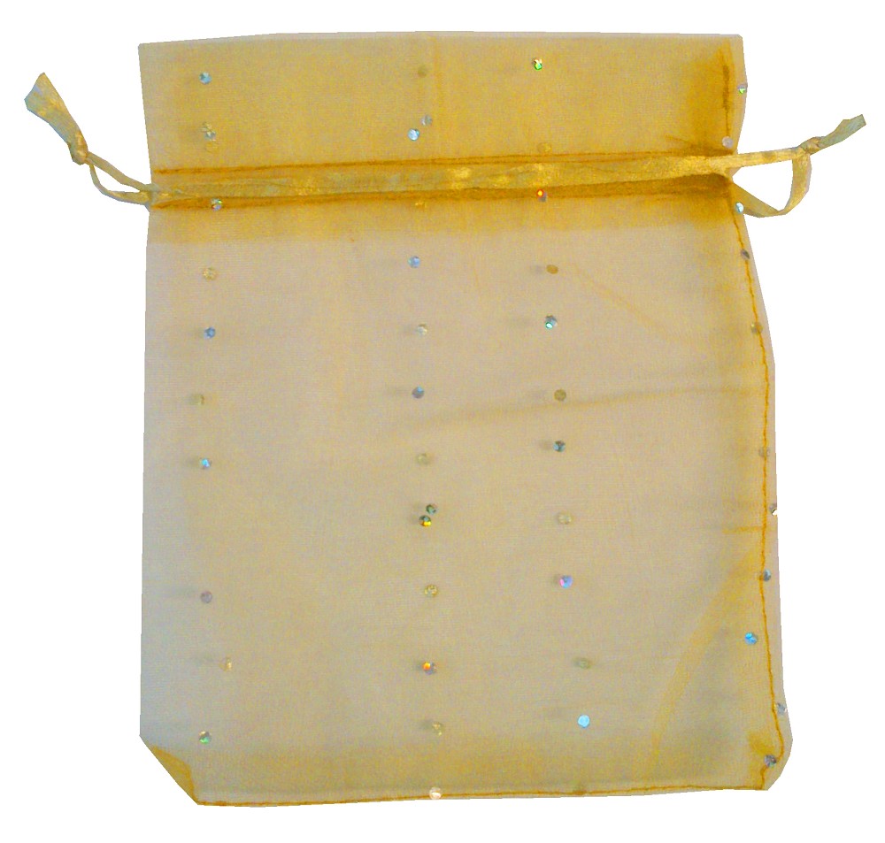 Organzasäckchen mit Strass gold (13 x 16cm)