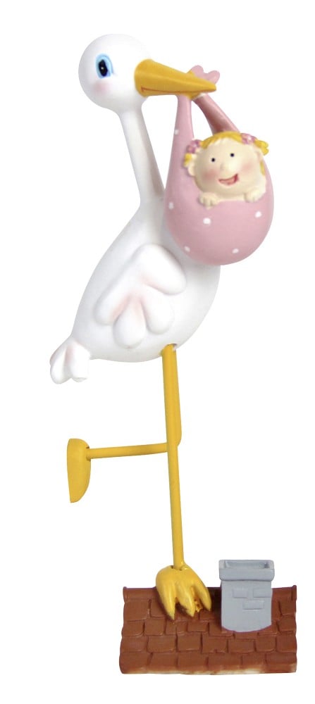 Storch mit Baby rosa 17,5cm (Polyresin)