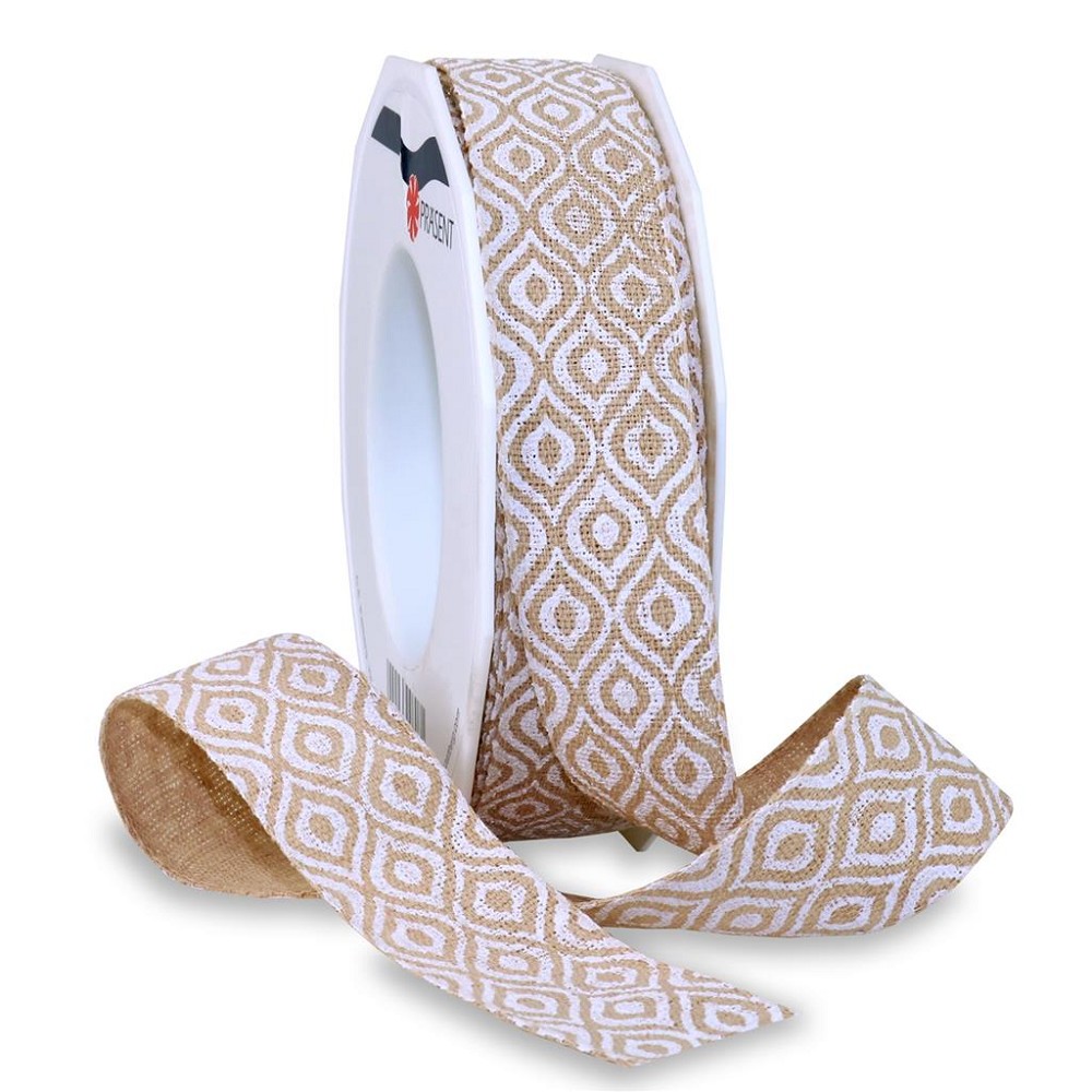 Leinenband 25mm Boho Weiß/Natur (15m)