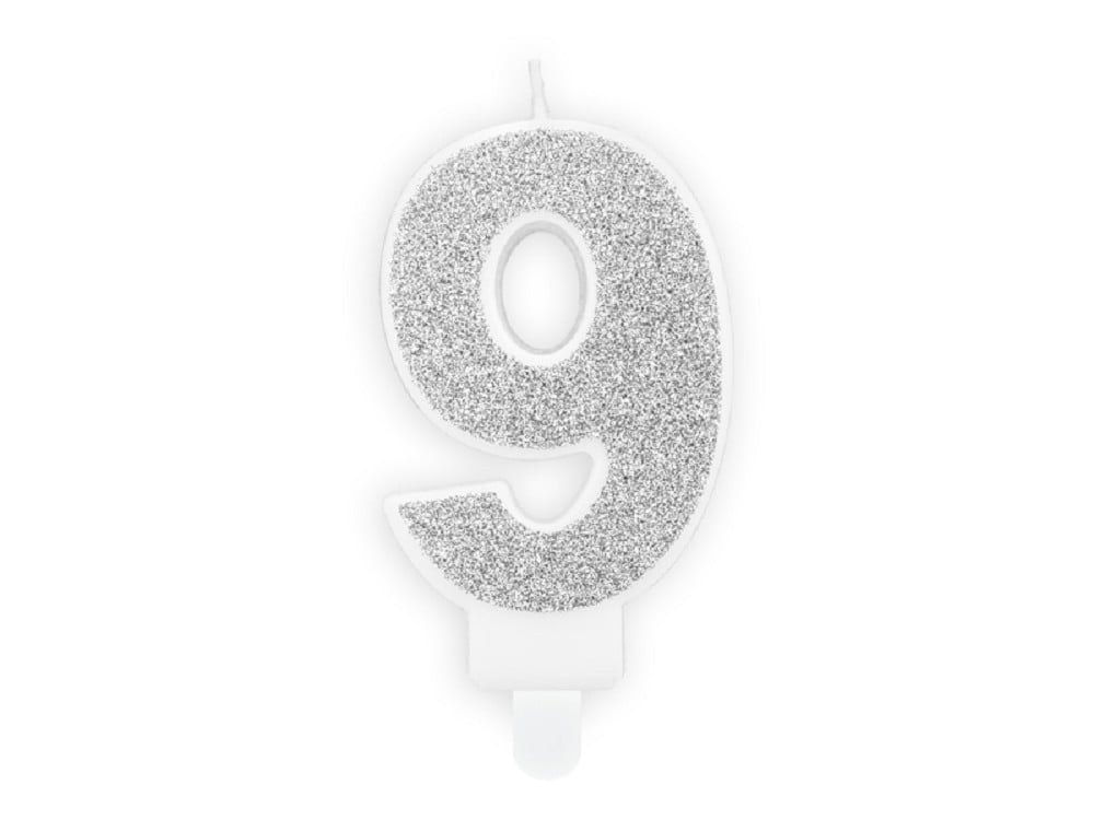 Geburtstagskerze - ''9'' - silber - 7cm - 1 Stk.