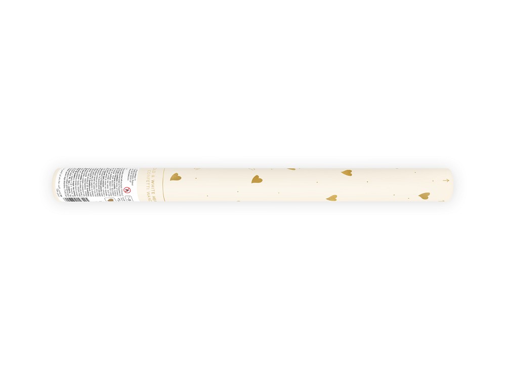 Konfettikanone mit Herzen - Weiß und Gold - 35 cm - 1 Stk.