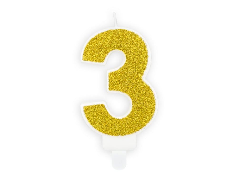 Geburtstagskerze - ''3'' - gold - 7 cm - 1 Stk.