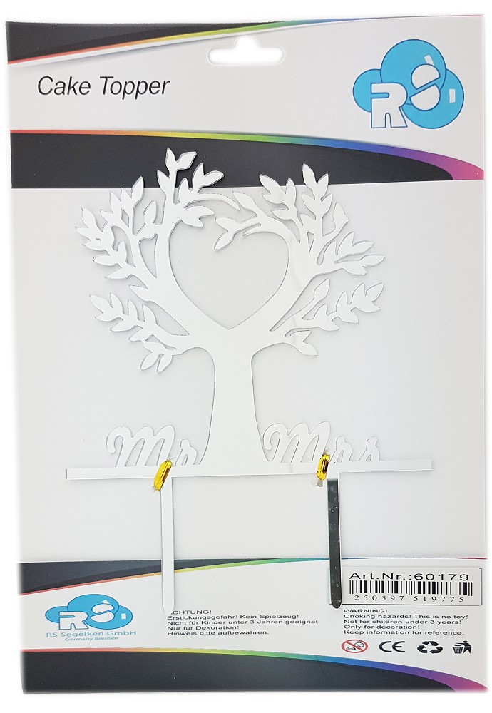 Caketopper Herzbaum mit Mr und Mrs silber