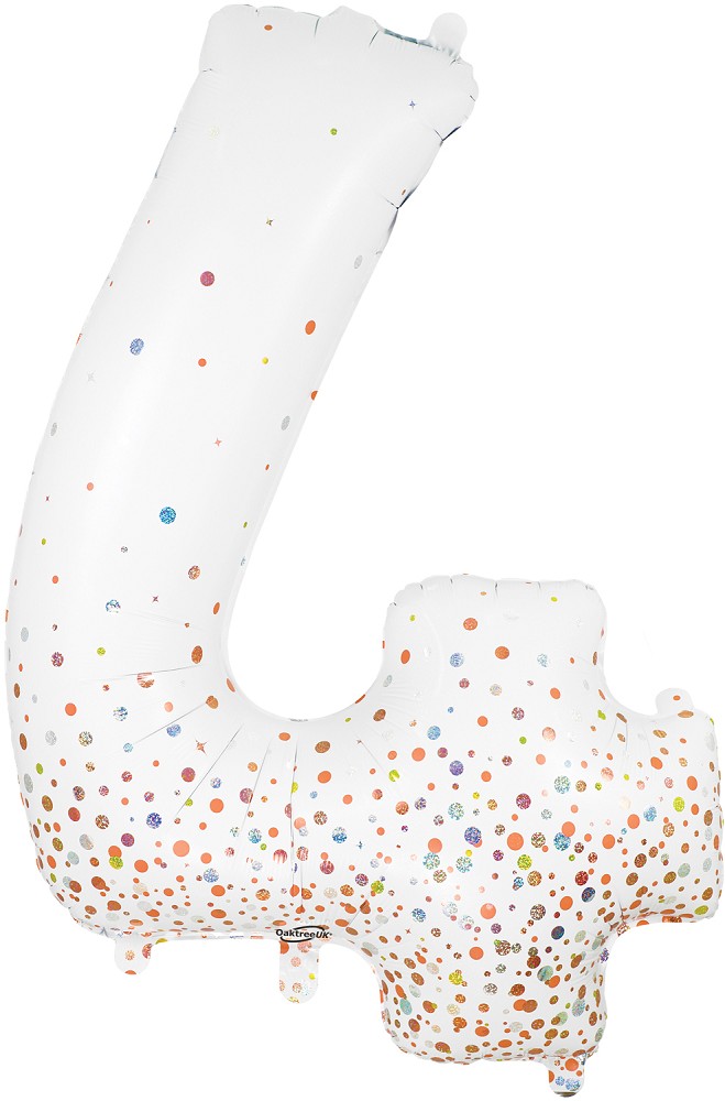 34" Folienzahl "4" Sparkling Fizz Holographic White