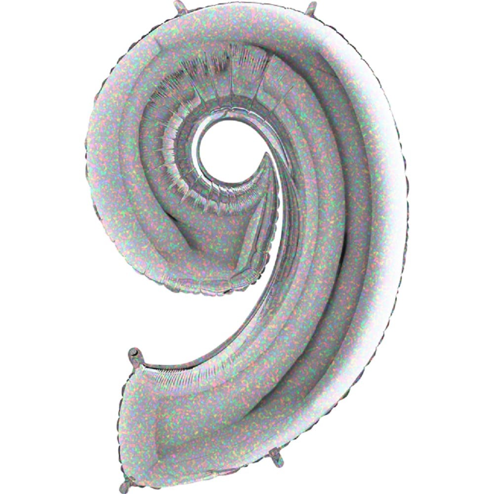 26" Folienzahl "9" Glitter Holographic Silver
