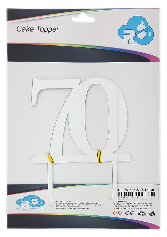 Cake Topper Zahl "70" silber