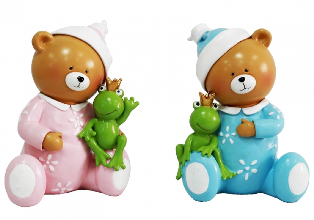 Spardose Baby Bär mit Frosch - 14cm sortiert