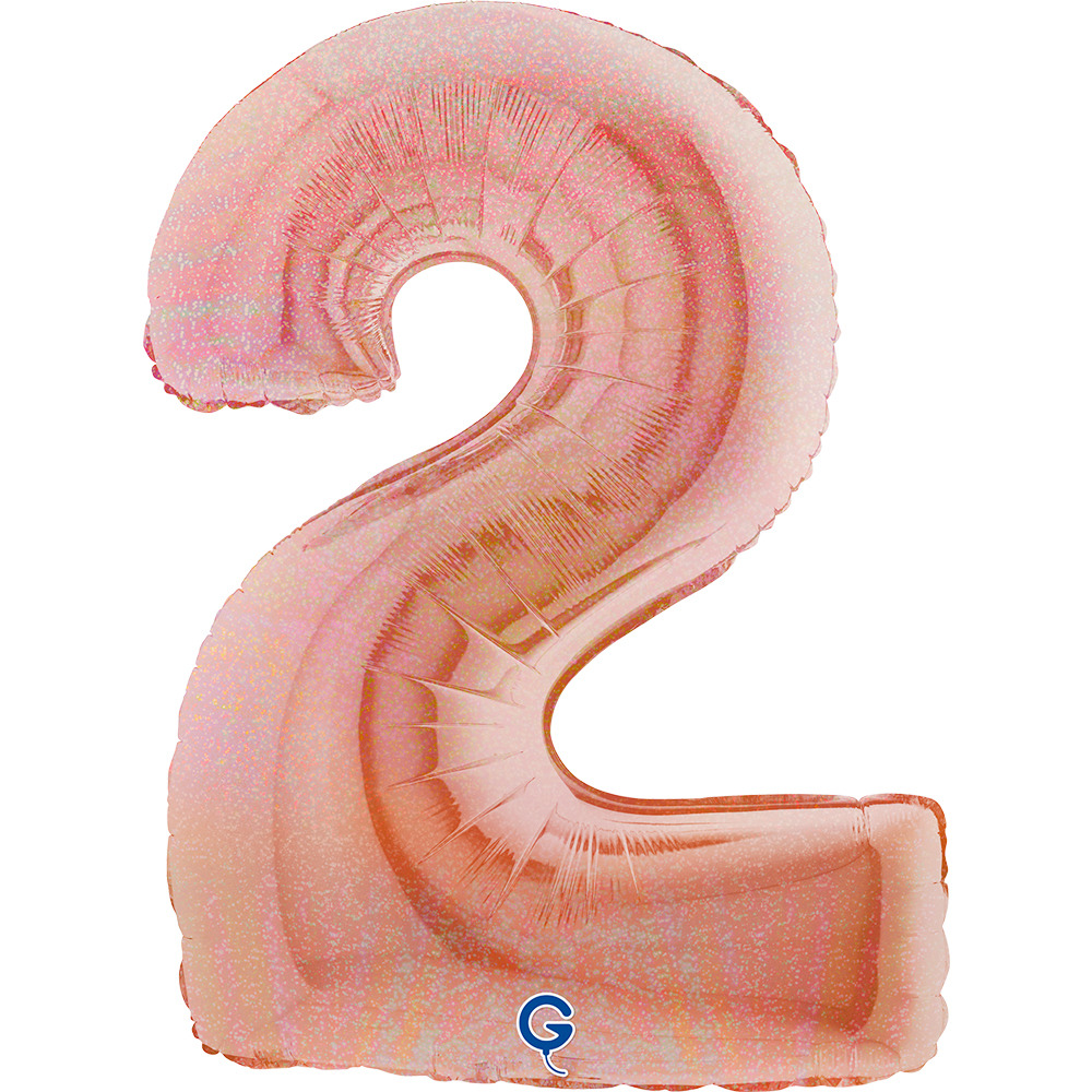40" Folienzahl "2" Glitter Holographic Rosé Gold