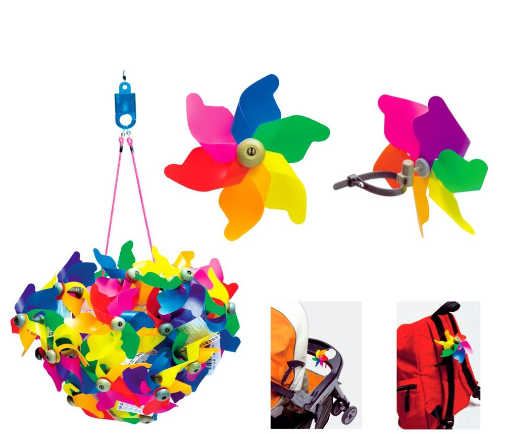 Mini Windrad Regenbogen mit Befestigung