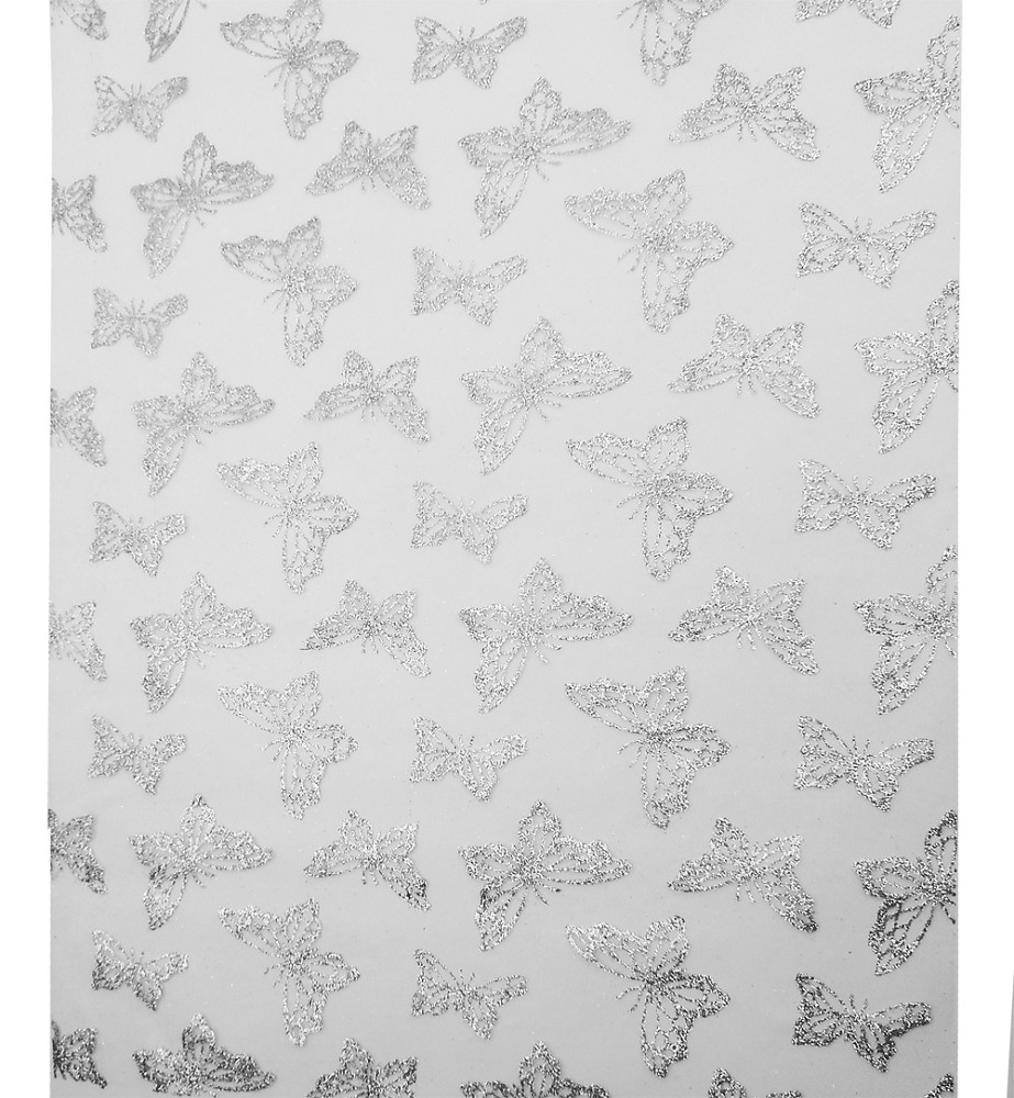 Organzastoff weiß mit Glitzer-Schmetterlingen (30cm x 5m)