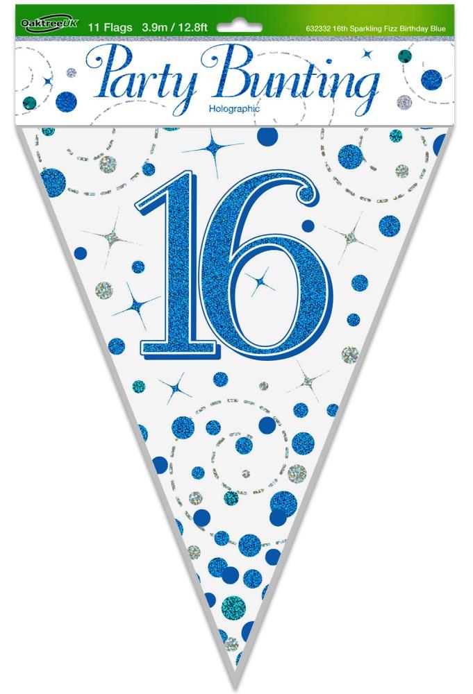 Wimpelkette H.B. "16" White & Blue Holographic