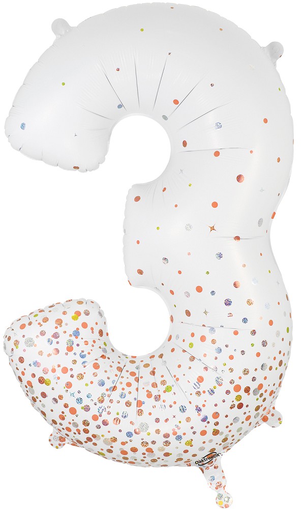 34" Folienzahl "3" Sparkling Fizz Holographic White