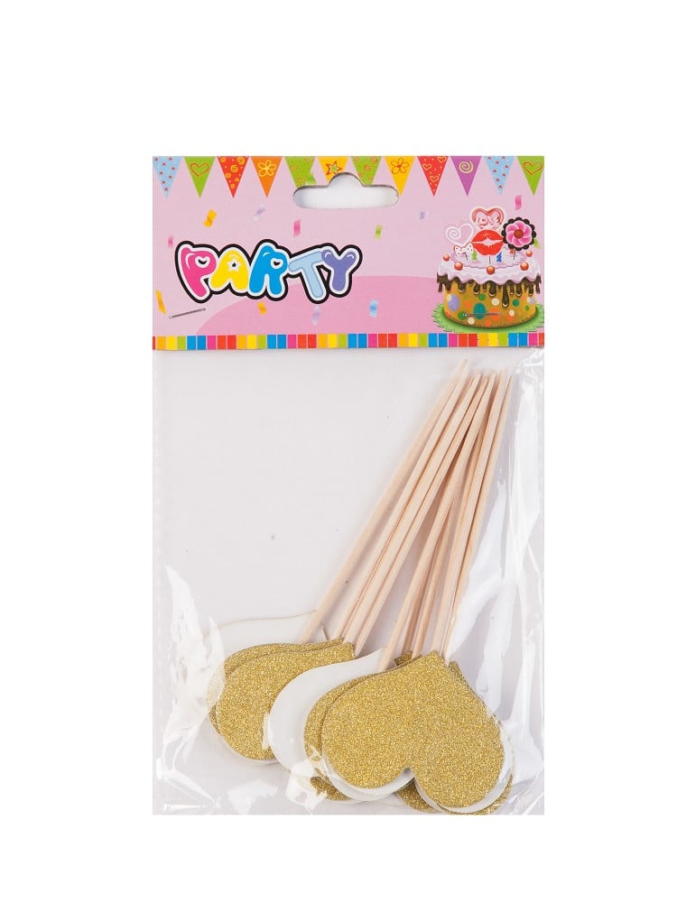 Glitter Heart Gold Cake Decoration Picker