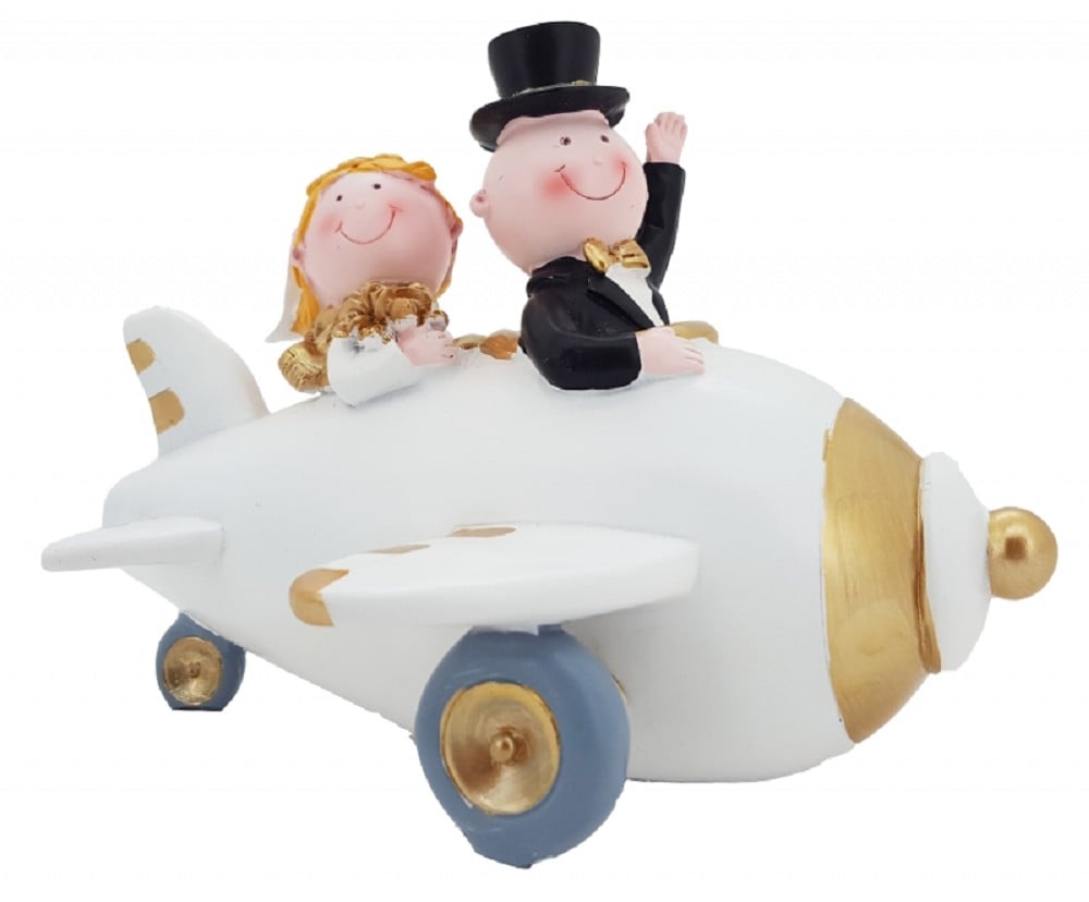 Polyresinfigur Goldhochzeitspaar im Flugzeug