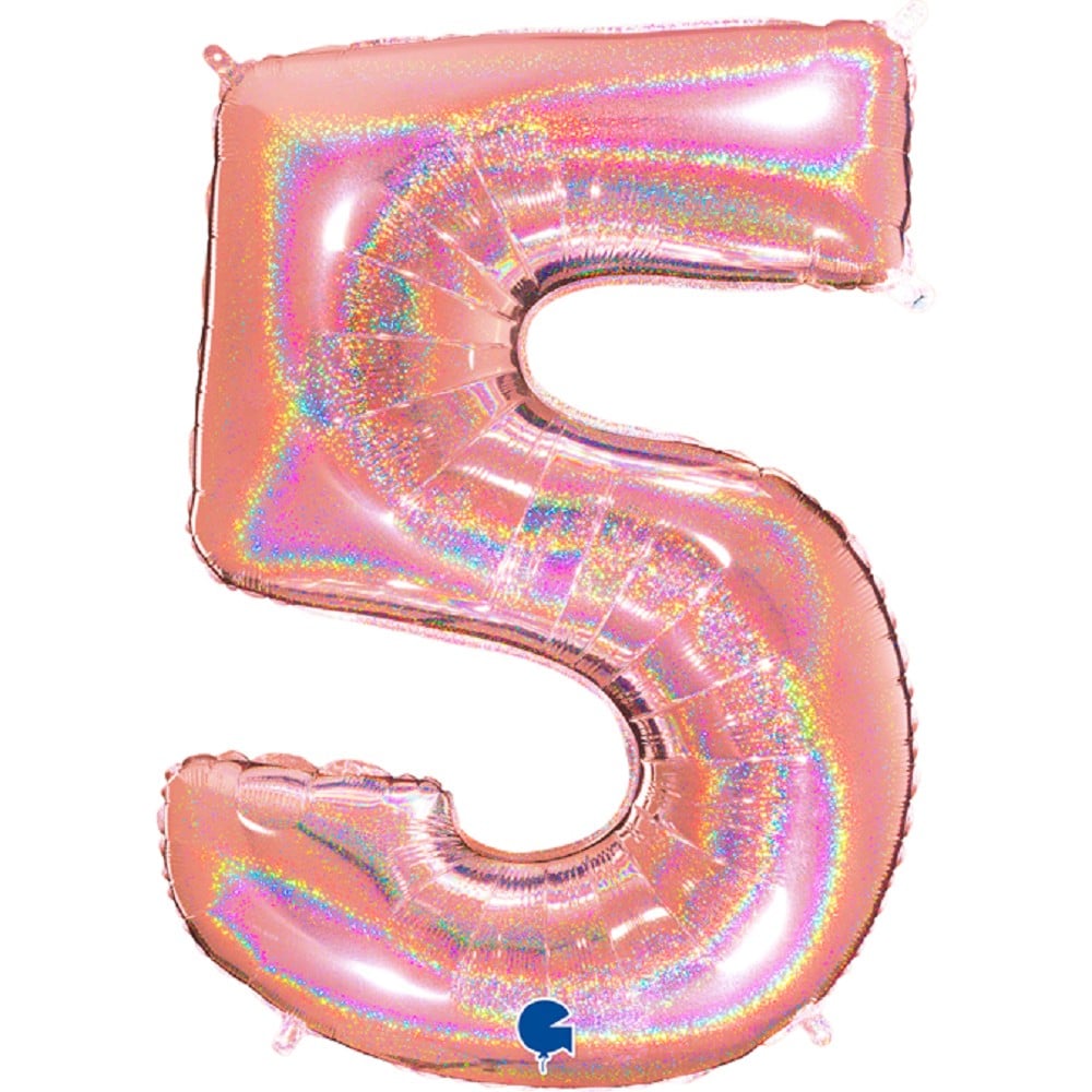 40" Folienzahl "5" Glitter Holographic Rosé Gold