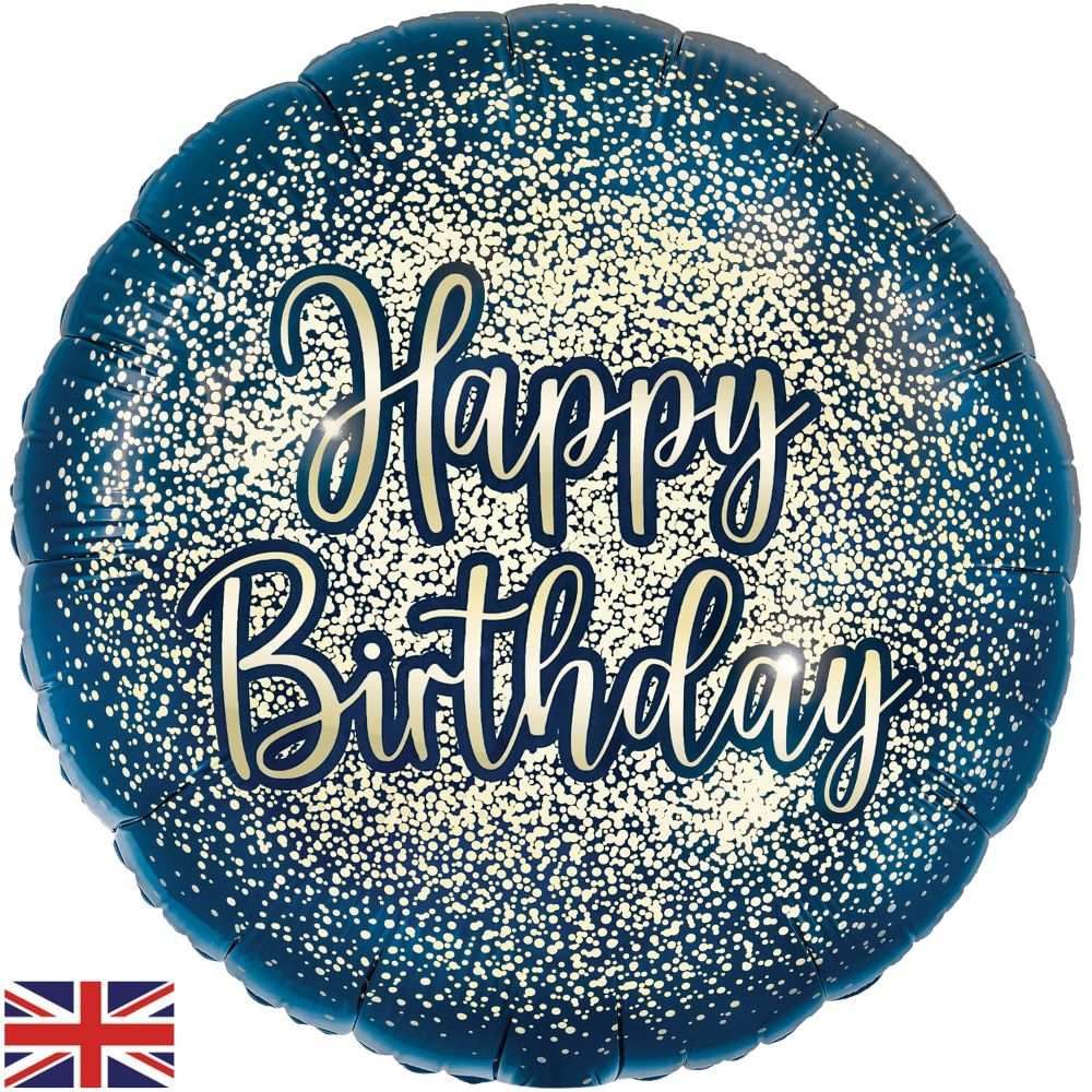 18" Metallic Glitter Birthday Navy Gold
