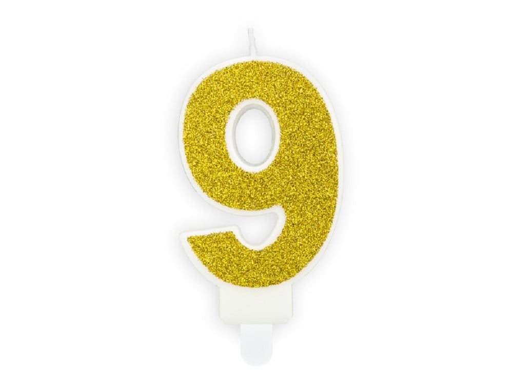 Geburtstagskerze - ''9'' - gold - 7cm - 1 Stk.