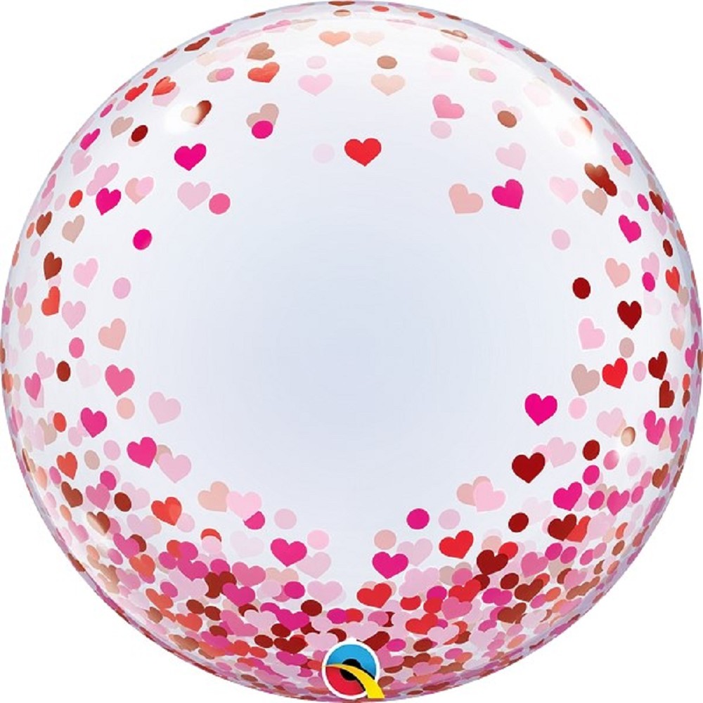 24" Deko Bubble Red & Pink Confetti Hearts