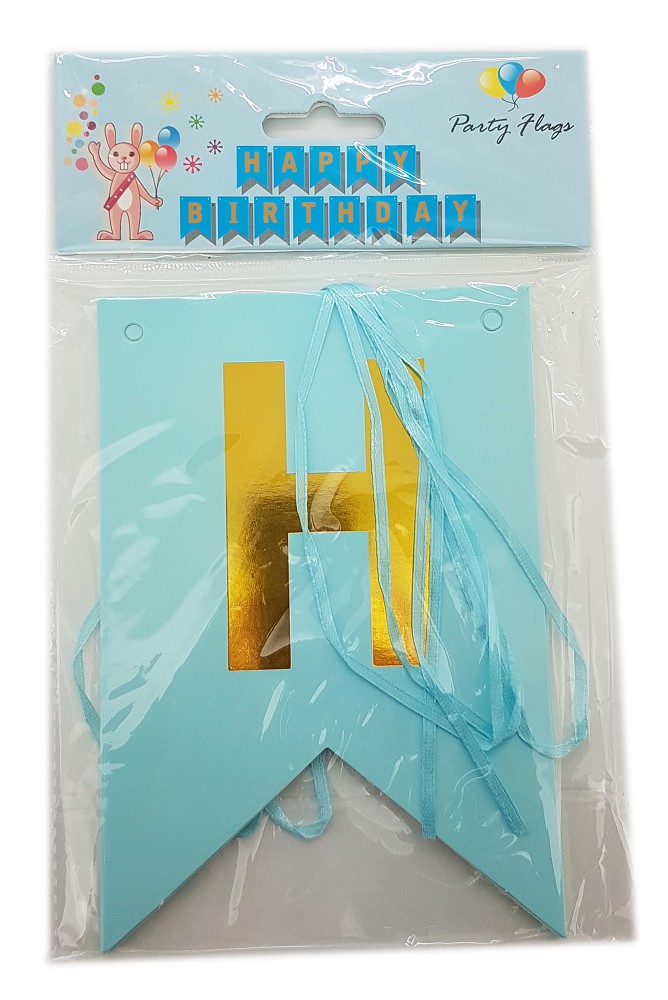 DIY Girlande Happy Birthday hellblau/gold (ca.1,65m)
