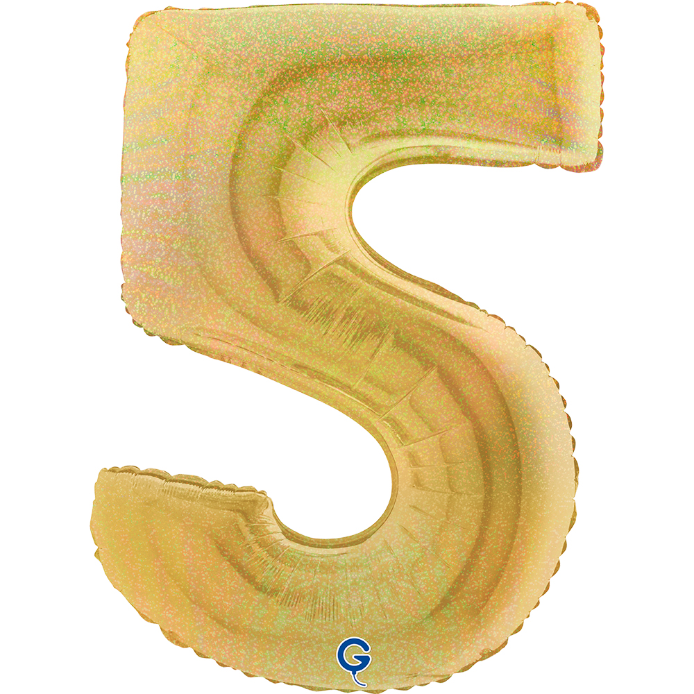 40" Folienzahl "5" Glitter Holographic Gold