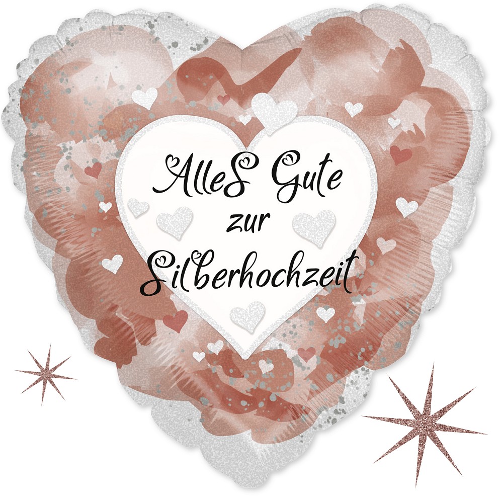 18" Herz Alles Gute zur Silberhochzeit  (Glitter-Holografie)