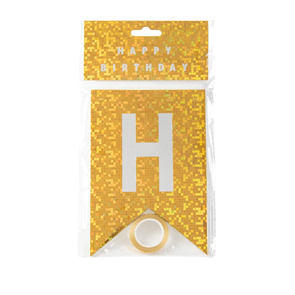 DIY Girlande Happy Birthday Holographic Gold (ca.1,65m)