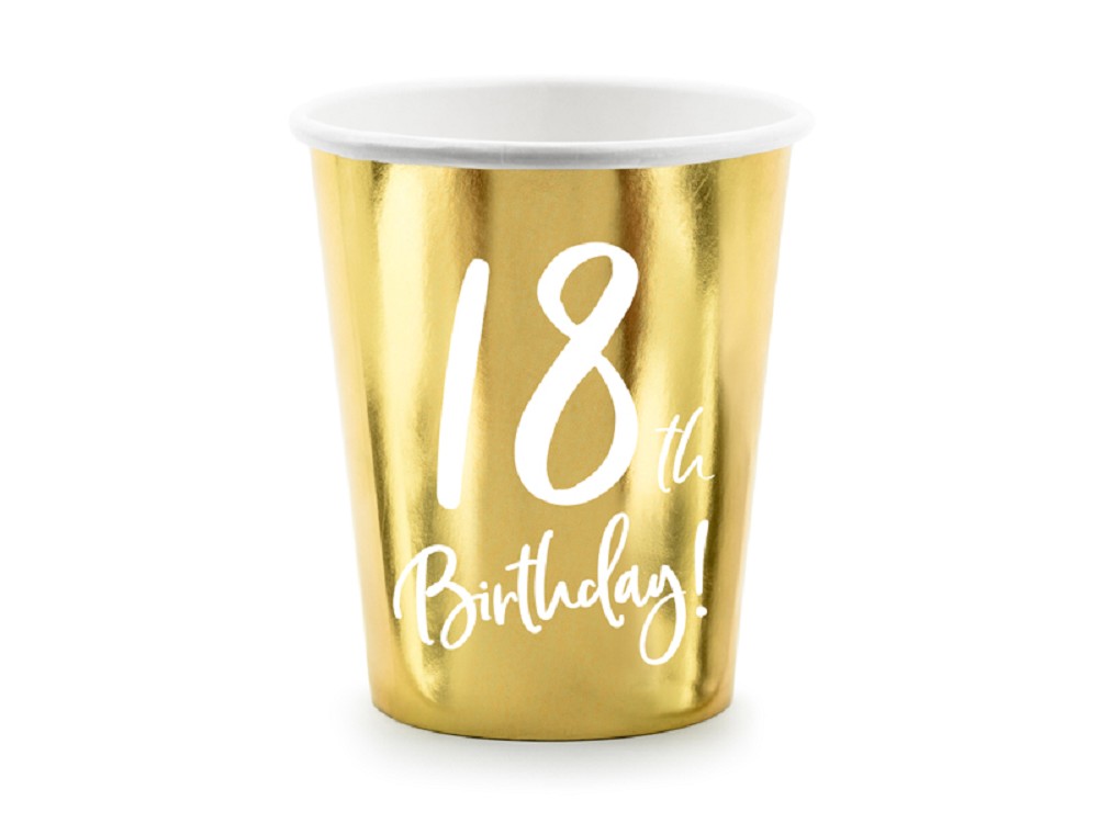 Becher - 18th Birthday - gold - 220ml - 6 Stk.