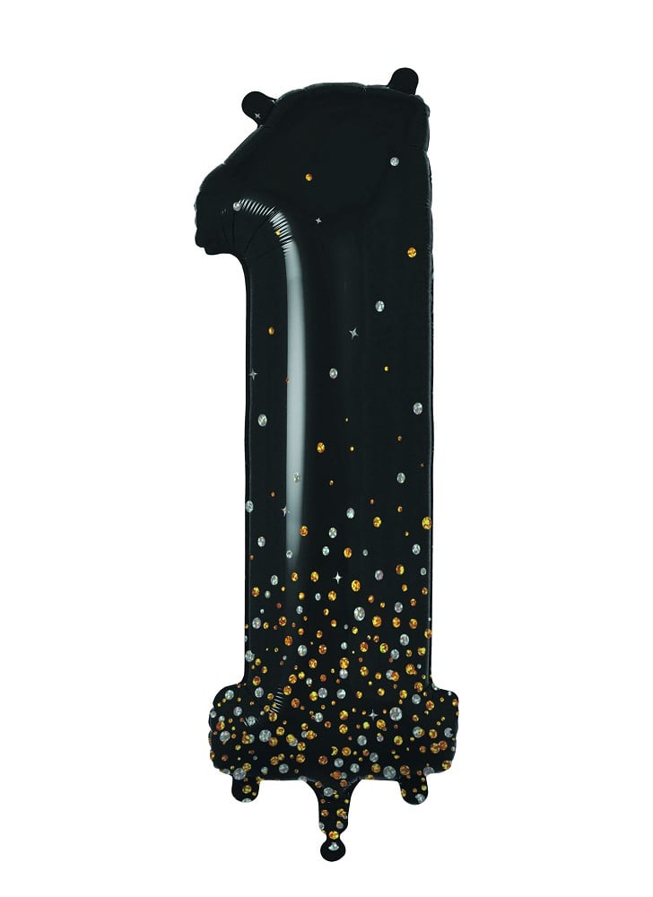 34" Folienzahl "1" Sparkling Fizz Holographic Black