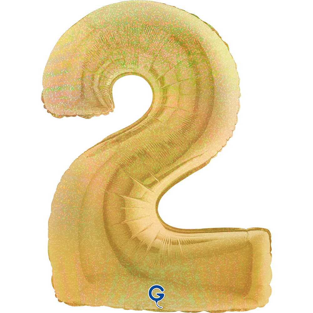 40" Folienzahl "2" Glitter Holographic Gold